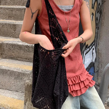 Candela Punching Lace Big Shoulder Bag