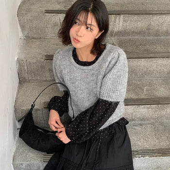 Viola Semi-Puff Cropped Round Neck Short Sleeve Knit