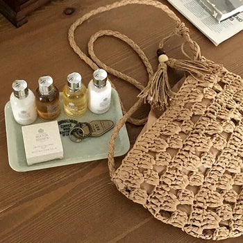 Through-the-line Tassel Crochet Bucket Crossbody Bag