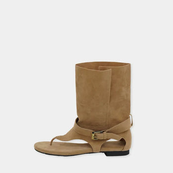 Partyble Suede Buckle Flip-flops Mid-calf Boots