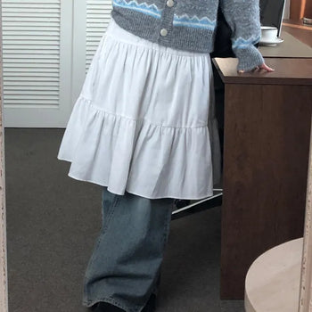 Nine Banding Frill Brushed Midi Skirt