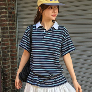 Light Striped Pique Collared Shirt