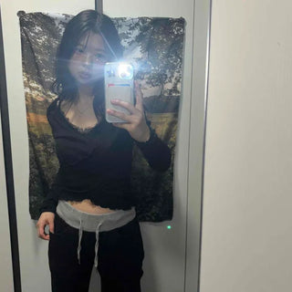 Lace Wrap Style Slim Fit Long Sleeve T-Shirt