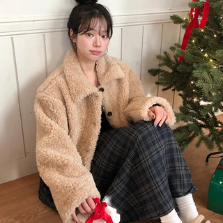 Merry Button Fur Collar Jacket
