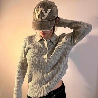 Slim Fit Vertical Ribbed Collar Knit Polo Shirt