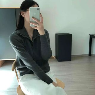 Collared Loose Fit Ribbed Knit Cardigan