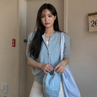 Raschel Puff Short Sleeve Knit Cardigan