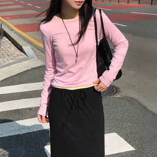 Repick Tencel Layered Crop Long Sleeve Tee
