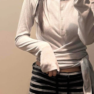 Collared Tie Wrap Long Sleeve Tee