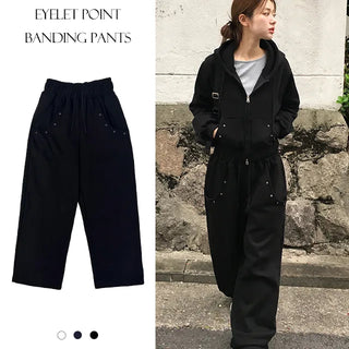 Eyelet Point Elastic Waist Pants