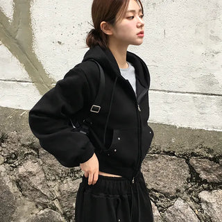 Eyelet Point Two-Way Zip-Up Hoodie