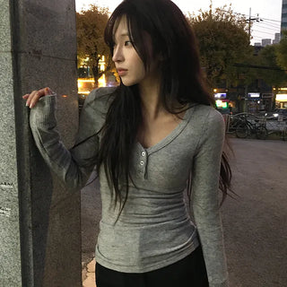 Forty Slim Angora Mix Henley Neck T-shirt
