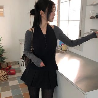 Kongble Dot Layered U-Neck Long Sleeve T-shirt