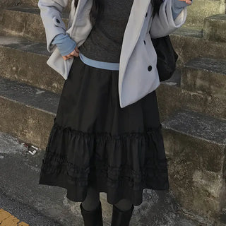 Wea Frill Elastic Waist Midi Skirt