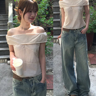 Stripe Line Sand Denim Pants