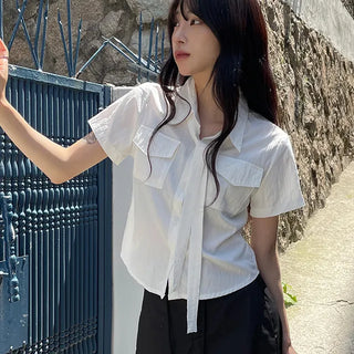 Pocket Tie Short Sleeve Shirt