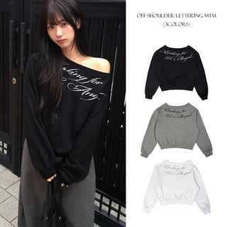 Off-shoulder Lettering Sweatshirt