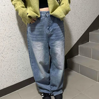 Wide Cat Wash Long Loose Fit Denim Long Pants