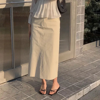 Binding H-line Pocket Back Slit Long Skirt