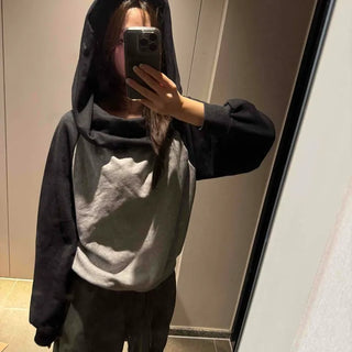 Loose Fit Raglan Sleeve Cowl Neck Contrast Hoodie