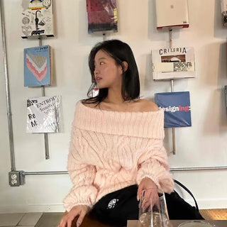 Two-way Off-shoulder Cable Loose Fit Knit