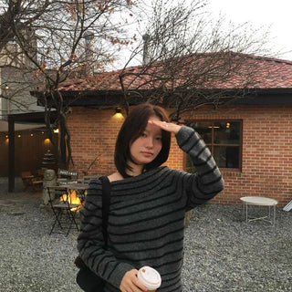 Loose-fit Striped Wide Off-shoulder Knit