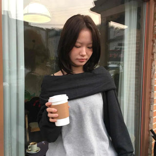 Colorblock Loose Fit Hooded Off-Shoulder T-Shirt