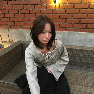 Two-tone Colorblock Ribbon String Square Neck Sweatshirt