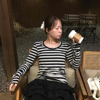 Ringer Stripe Slim Fit Round Neck Long Sleeve T-shirt
