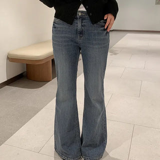 Mala Fit Washed Stretch Bootcut Denim Pants High-waisted Calf Cover Slim Bootcut Wedding Guest Look Work Look Spring Pants