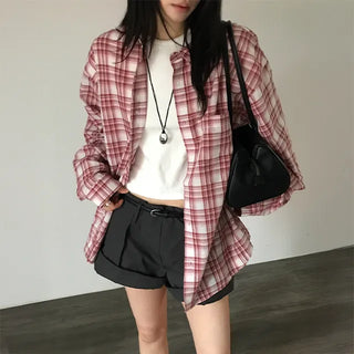Rect check loose-fit shirt