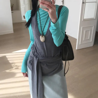 Halterneck sleeveless vest layered spandex sleeveless wrap T-shirt
