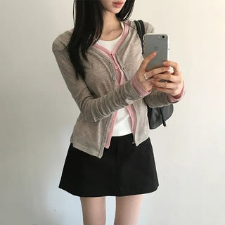 Heini Tencel See-Through Layered Cardigan