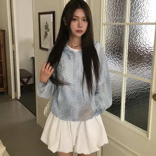 Dot Frill See-through Hooded Windbreaker
