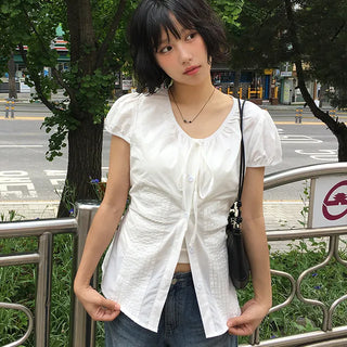 Dico Puff Shirred Pintuck Blouse