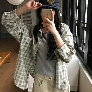 말차 빈티지 루즈 체크 셔츠
