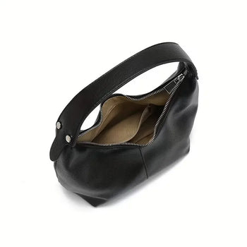 Minimal Hobo Bag / Soft Leather Half-Moon Shoulder Bag / Daily Black Bag