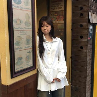 Collar Drawstring Elastic Loose Fit Flare Mini Dress