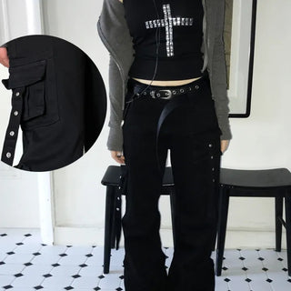 Dion Rock Chic Eyelet Cargo Bootcut Pants