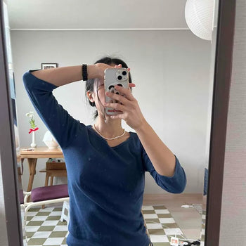 Slim Fit Round Neck Semi-Crop 3/4 Sleeve T-Shirt