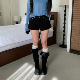 Vintage slit cropped distressed spring/summer denim shorts