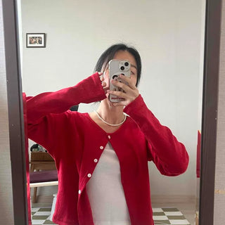 Button Round Crop Knit Cardigan