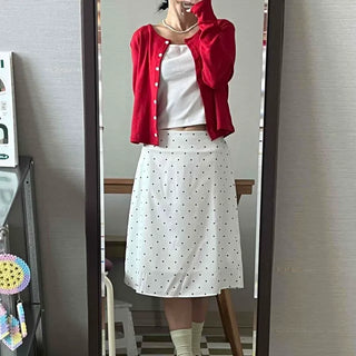 Mini Polka Dot High-Waisted Midi Skirt