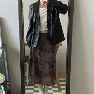Semi-flare Flower Long Skirt