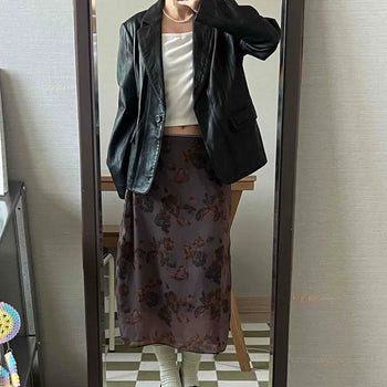Semi-flare Flower Long Skirt