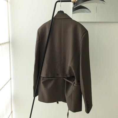 Button Two-Way Oversized Jacket with Shoulder Pads, Spring Wedding Guest Look Single Blazer