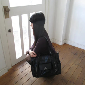 Black pin zipper shoulder crossbody bag