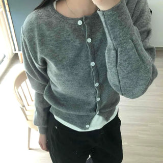 Round Neck Button Crop Knit Cardigan