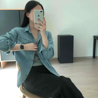 Double Flap Pocket Oversized Standard Denim Shirt