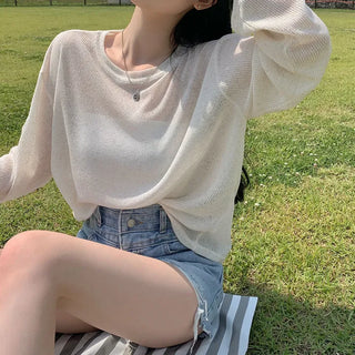 Seolleim See-through Boucle Linen Summer Knit T-shirt